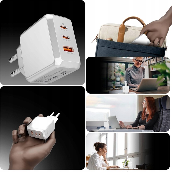 SZYBKA ŁADOWARKA USB C UNIWERSALNA 3x USB 67W 65W TYP C + KABEL USB C 100W