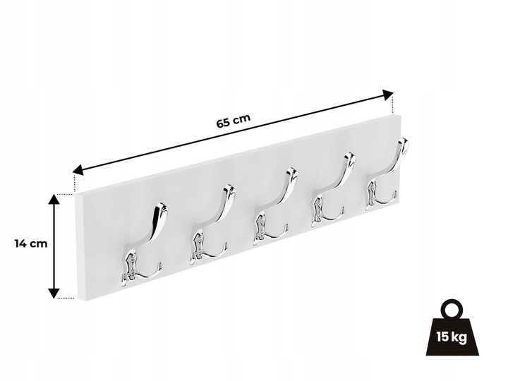 WIESZAK ŚCIENNY WISZĄCY BIAŁY DUŻY HACZYK CHROM NA UBRANIA DO PÓŁKI