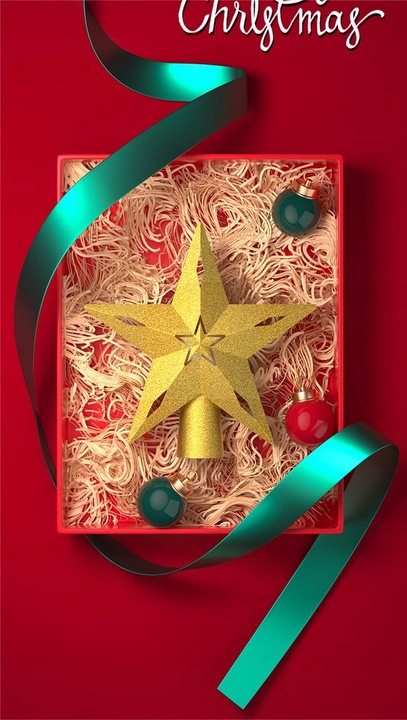 Projektor LED oświetla gwiazdy na czubku choinki, ozdoby świąteczne