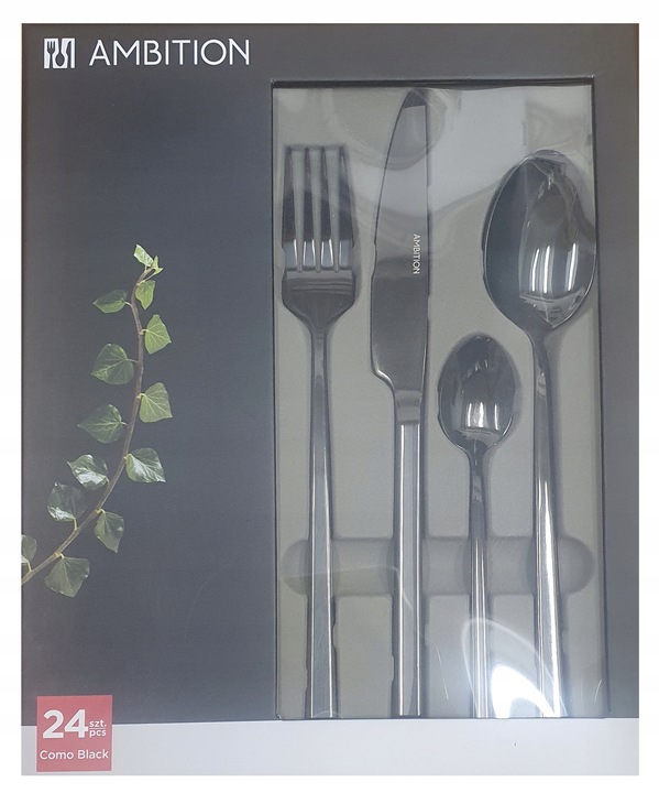 AMBITION 24 SZTUCĆE COMO BLACK MODERN CZARNE ZESTAW OBIADOWE DLA 6 OSÓB