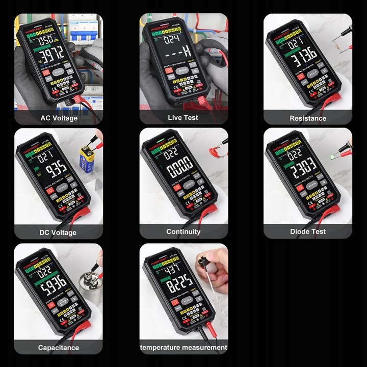 CYFROWY MULTIMETR UNIWERSALNY TRUE RMS NCV LATARKA LED + KABLE ETUI