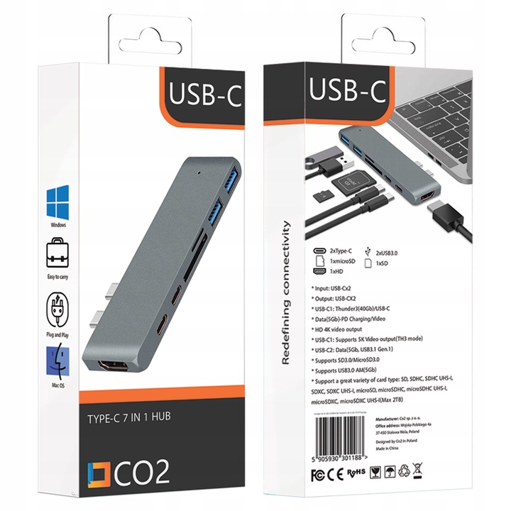 ADAPTER HUB PRZEJŚCIÓWKA USB-C USB THUNDERBOLT HDMI 4K DO MACBOOK PRO AIR