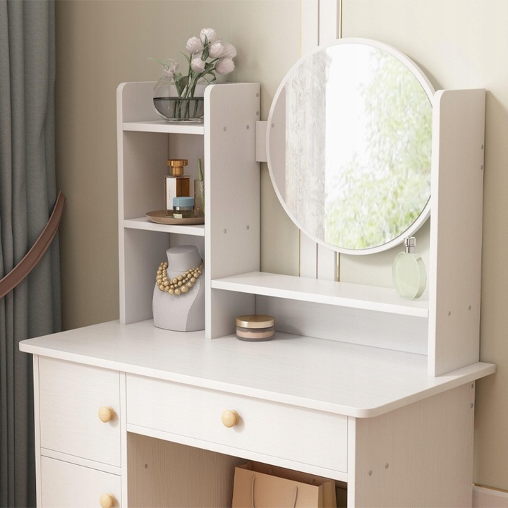 TOALETKA Z LUSTREM Z SZUFLADAMI BIAŁA DO MAKIJAŻU GLAMOUR STYL