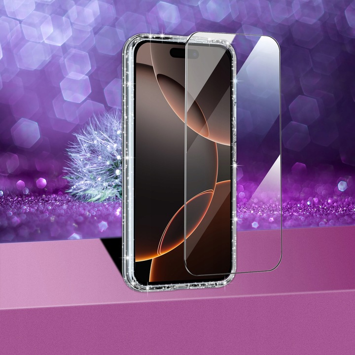 Etui do iPhone 16 Pro SILIKONOWE BROKAT clear CASE + SZKŁO OCHRONNE 9H