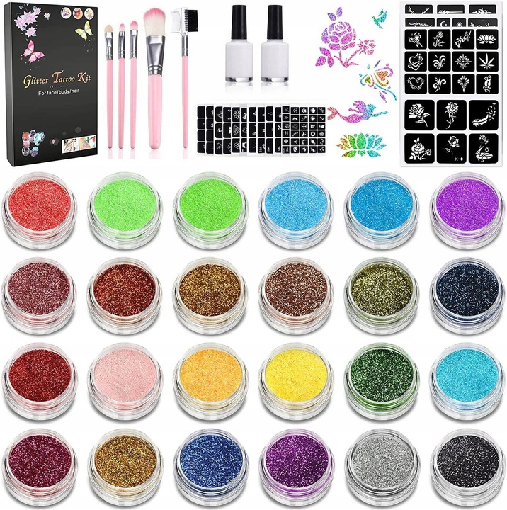 Tatuaże Brokatowe dla Dzieci Zmywalne Zestaw XXL 120 szablonów + GRATIS !