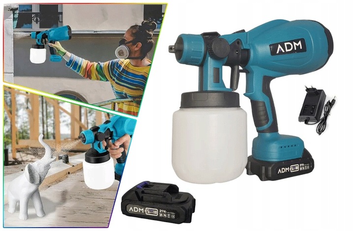 Pistolet Do Malowania Natryskowego Akumulatorowy Agregat 2xBaterie 21V