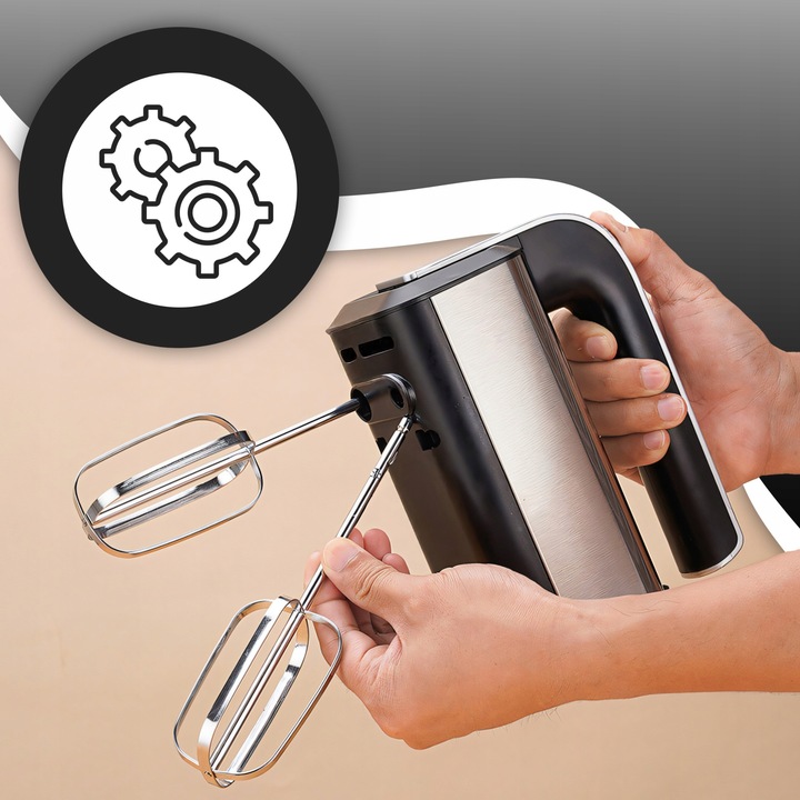 MIKSER RĘCZNY ROBOT KUCHENNY 300W TURBO TRZEPACZKI HAKI 5 PRĘDKOŚCI