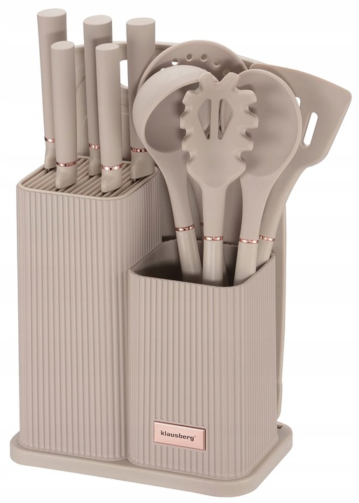 Komplet 5 Noży + Zestaw 5 przyborów kuchennych + deska do krojenia + Stojak