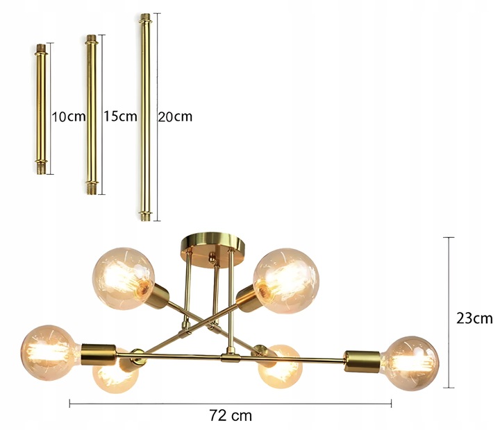 Złota Lampa Sufitowa Wisząca Na Sufit LED 6XE27 Zyrandol Kule