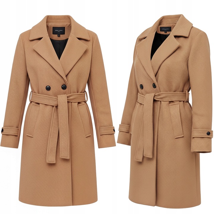 DAMSKI PRĄŻKOWANY PŁASZCZ Z PASKIEM PRZEJŚCIOWY JESIENNY ZIMOWY XXL