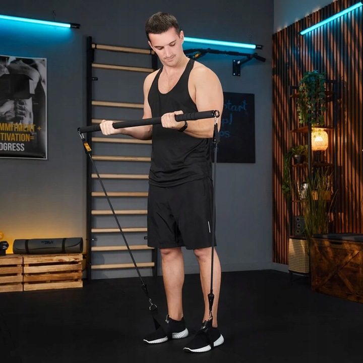 Drążek do ćwiczeń pilatesu kij 4x gumy oporowe ekspandery + etui Trex