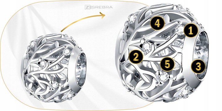 CHARMS GAŁĄZKI srebro 925 listki srebrne zawieszka koralik charmsy pr. S925