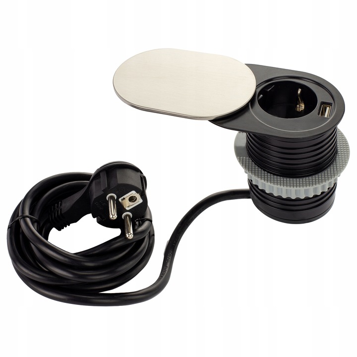 SLIDE BOX USB Gniazdo Meblowe wpuszczane w blat przesuwna pokrywa ALUMINIUM