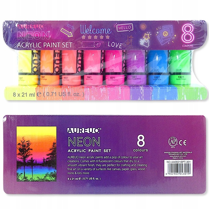 Farby Akrylowe NEONOWE Zestaw Farb Akrylowych Neonowych Farba NEO 8sztx21ml
