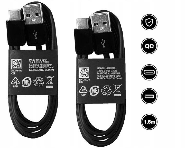 2x ORYGINALNY KABEL SAMSUNG FAST CHARGE USB-C 1,5M
