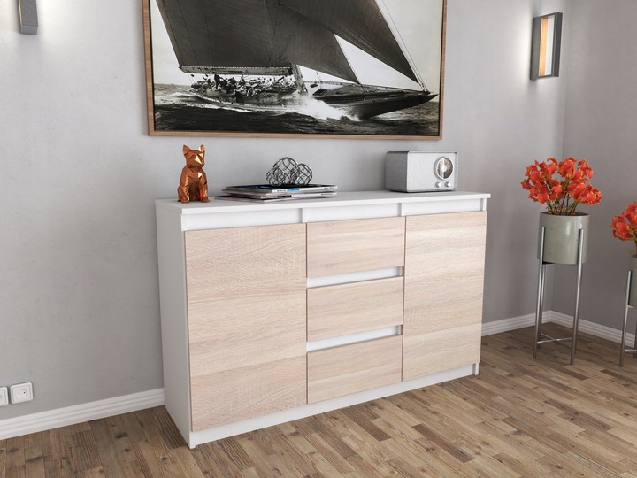 Komoda 120cm szafka z szufladami Biala Aga do salonu duza bezuchwytowa