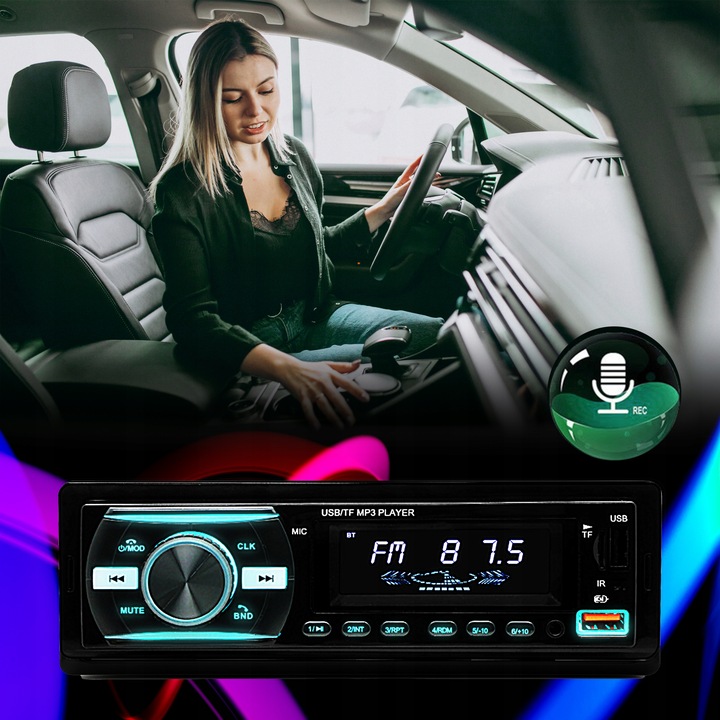 RADIO SAMOCHODOWE BLUETOOTH 1-DIN 2X USB AUX MP3 CZYTNIK KART SD LCD