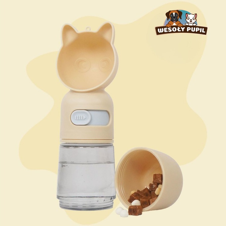 BIDON dla Psa na wodę i karmę z miską 3w1 turystyczna BUTELKA na lato