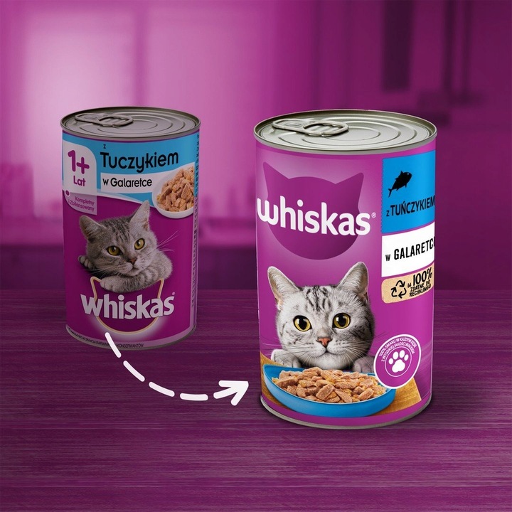 WHISKAS TUŃCZYK GALARETKA 9,6kg 24x400g Puszka Karma Mokra Dla Kotów Kota