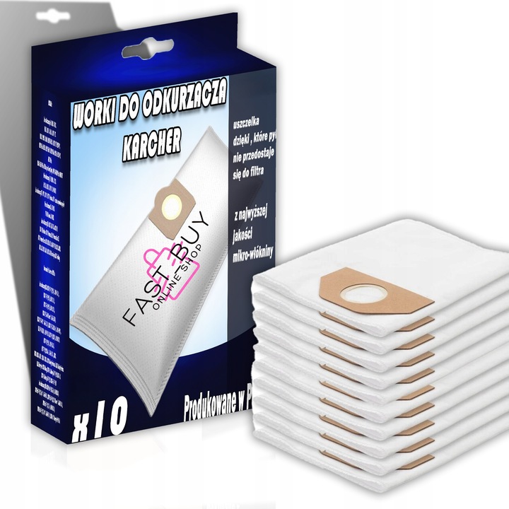 10x WORKI BIAŁE SYNTETYCZNE DO ODKURZACZA KARCHER WD3 WD2 V-17 V15 V12 80CM