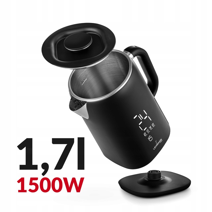 CZAJNIK ELEKTRYCZNY BEZPRZEWODOWY REGULACJA DOTYKOWY WYŚWIETLACZ LED