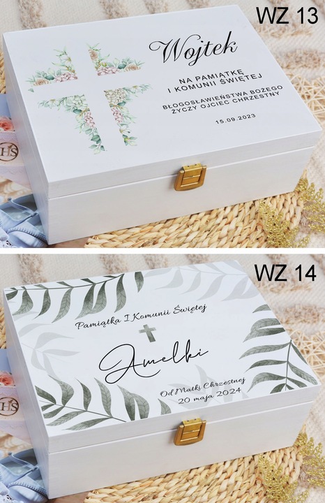 PUDEŁKO białe KOMUNIA prezent NADRUK pamiątka IMIĘ