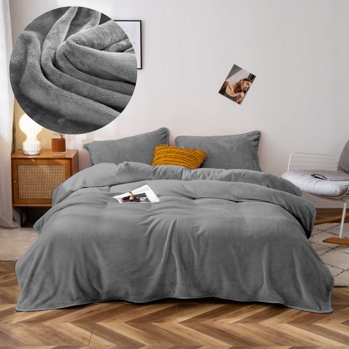 Pościel 200x220 pluszowa polarowa gładka miś kolory zimowa ciepła grafit