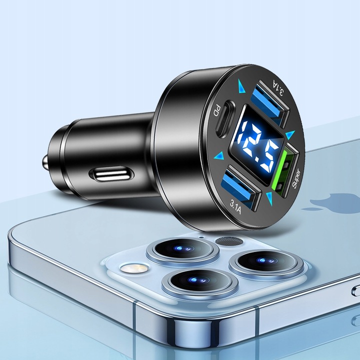 SZYBKA 3.1A SAMOCHODOWA ŁADOWARKA LED QC 3.0 x3 USB + PD 66W