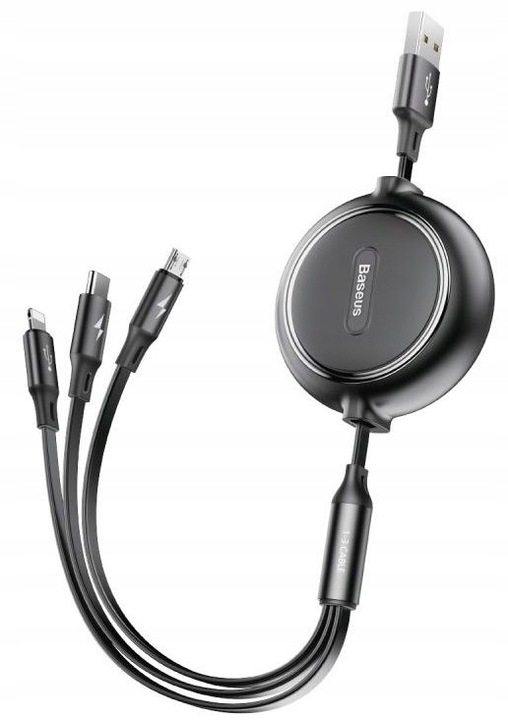 Kabel Zwijany USB 3 w 1 Lightning do iPhone Micro USB, USB-C 1,2m