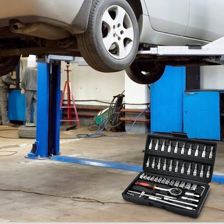 ZESTAW KLUCZY NASADOWYCH NARZĘDZI KLUCZE NASADOWE 46 ELEMENTÓW DUŻY