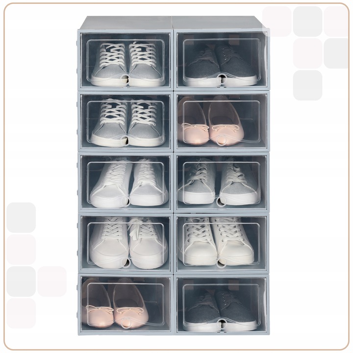 10x Składane pudełko na buty organizer pojemnik plastikowe z klapą do
