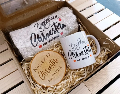 PREZENT dla od matki chrzestnej chrzest ręcznik