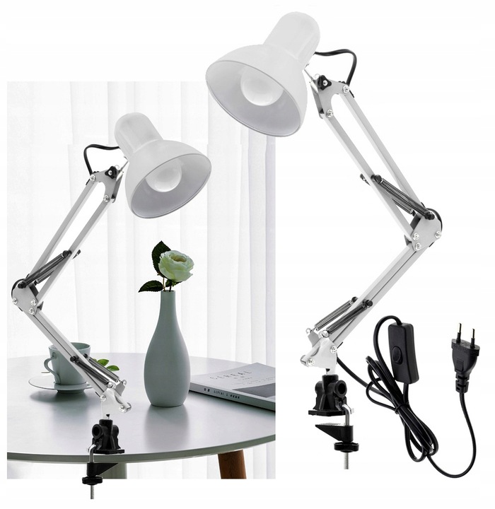 LAMPKA LED na E27 BIURKOWA Szkolna Nocna KREŚLARSKA regulowana BIAŁA