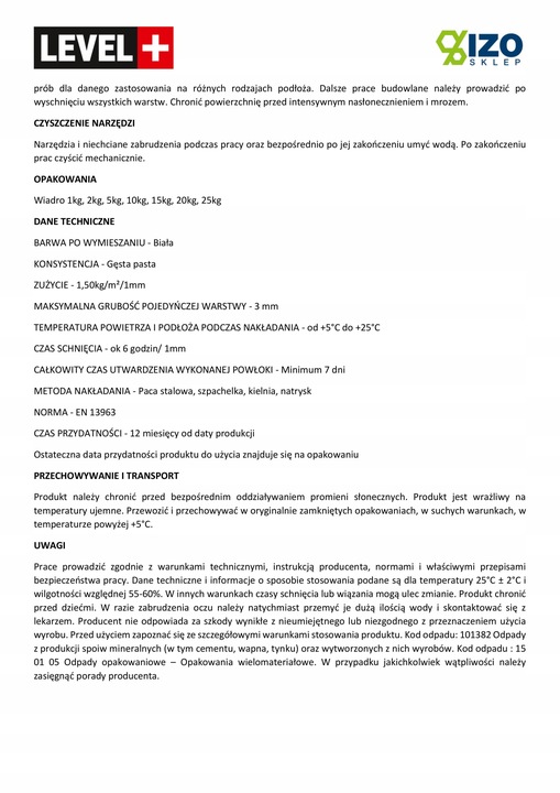 Gładź szpachlowa Gotowa 10kg + Paca Gładka