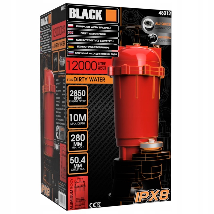 POMPA DO SZAMBA Z ROZDRABNIACZEM WODY BRUDNEJ CZYSTEJ WĄŻ 30M BLACK