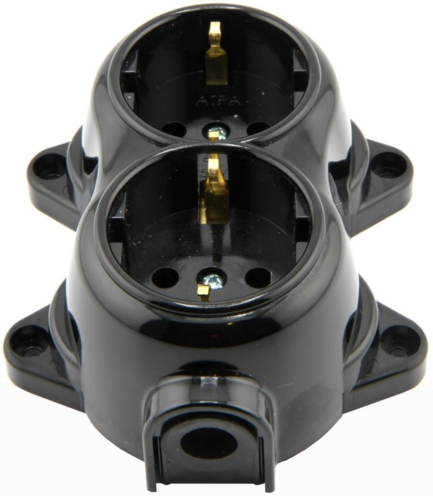 Gniazdko Gniazdo natynkowe podwojne czarne retro PRL loft