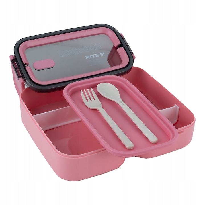 LUNCHBOX ŚNIADANIÓWKA ZE STUCĆAMI WKŁADY 2 KOMORY 1400ml RÓŻOWY KITE