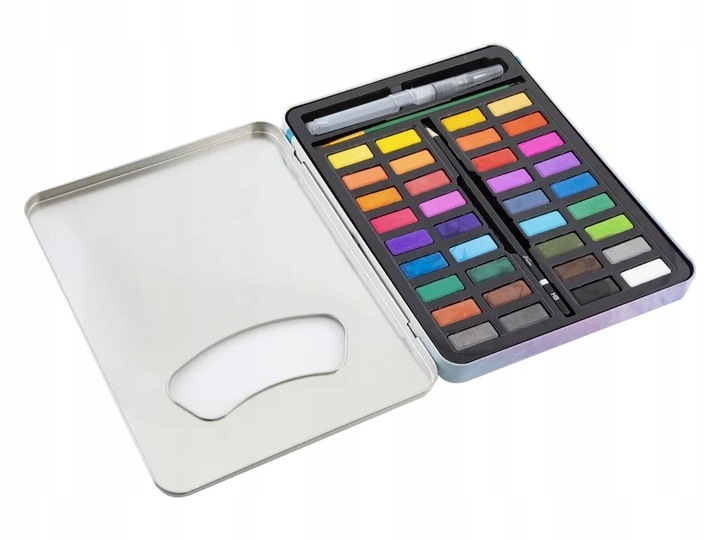 FARBY AKWARELOWE WODNE ZESTAW FARB AKWARELOWYCH W KOSTKACH AKWARELE 36 KOL