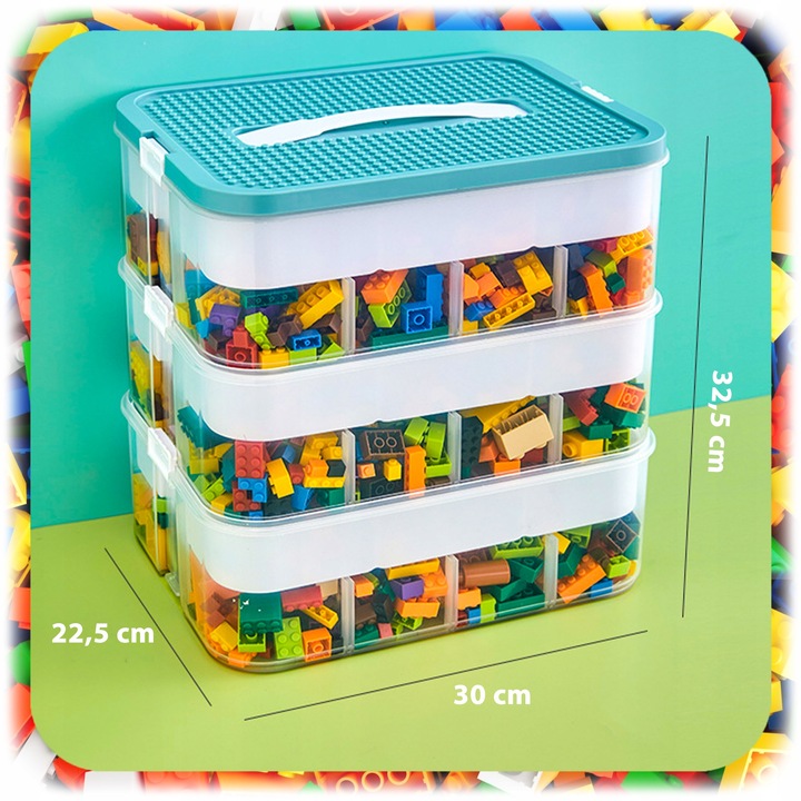 POJEMNIK na Klocki 3-PIĘTROWY WARSTWOWY ORGANIZER z Przegródkami 18 L