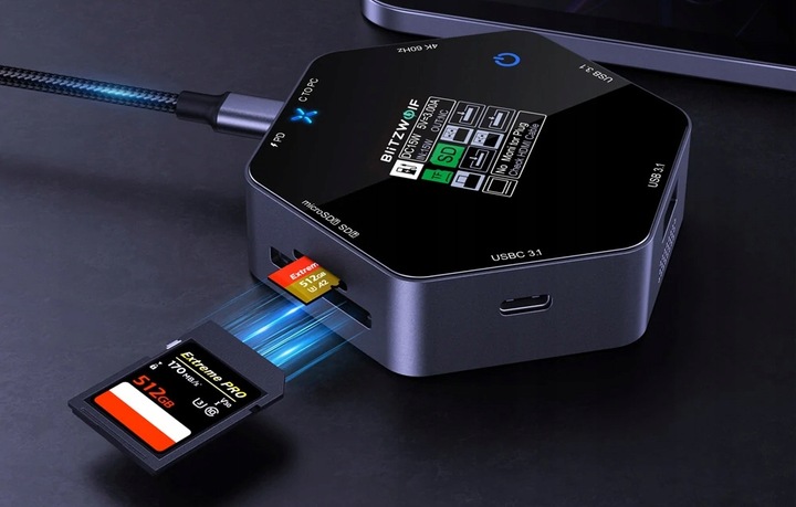 Blitzwolf BW-TH16 Stacja Dokująca HUB 8w1 USB-C PD 100W HDMI 4K Chłodzenie