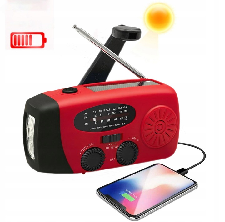 Radio Awaryjne Radio Solarne z korbę Solarne Powerbank Latarka 2000mAh