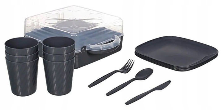 ZESTAW PIKNIKOWY 32 ELEMENTY KUBKI SZTUĆCE POJEMNIK PRZENOŚNY