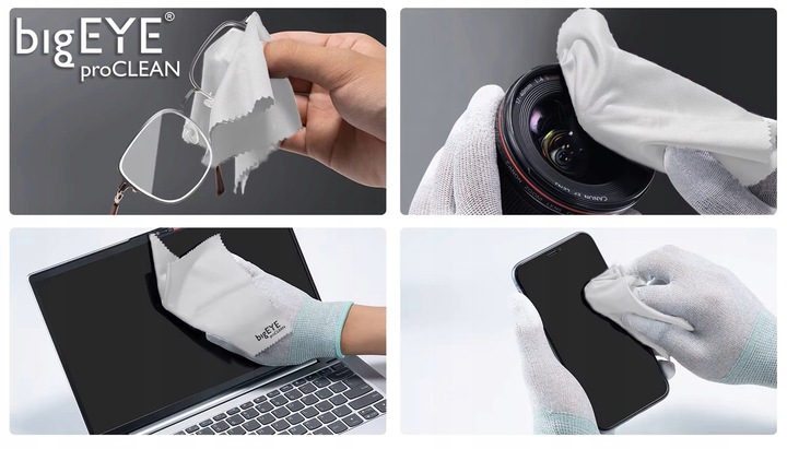 bigEYE proCLEAN ŚCIERECZKI DO OKULARÓW EKRANÓW Z MIKROFIBRY 12 SZTUK