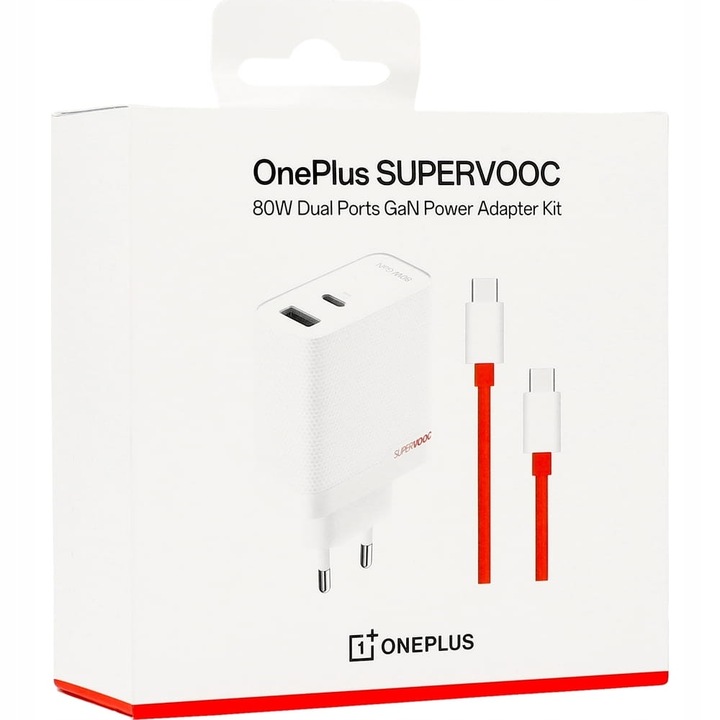 Ładowarka USB-A/USB-C OnePlus, 80W SuperVOOC + kabel 1m, oryginalna, szybka