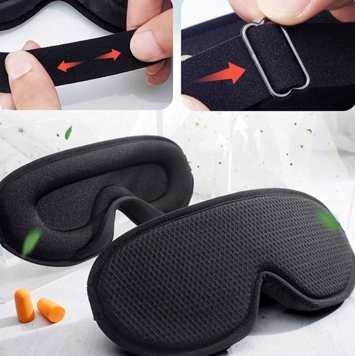 OPASKA NA OCZY DO SPANIA MASKA 3D REGULOWANA LEKKA 100% ZACIEMNIENIA CZARNA