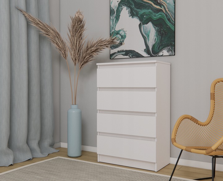 Komoda biała, 4 szuflady, szafka RTV, 60 cm, nowoczesna, salon,