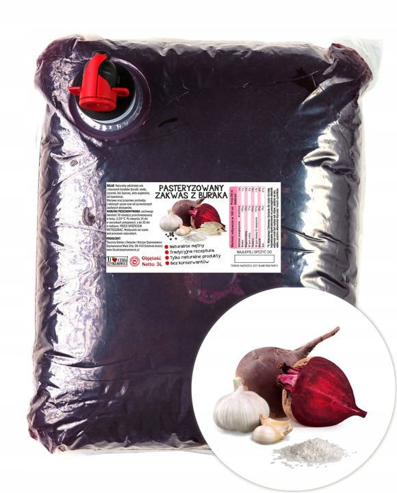 Sok z kiszonego Buraka Tłoczony 100% Soku Zakwas z Buraka NFC 3 Litry