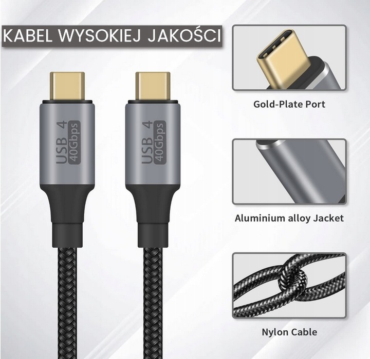 EVO Kabel USB 4.0 USB-C 40Gbps Thunderbolt 8K - 1,2M SZYBKIE ŁADOWANIE