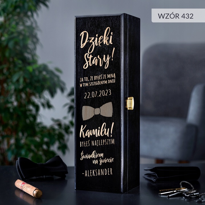 PODZIĘKOWANIE DLA ŚWIADKA PREZENT DLA ŚWIADKA DREWNIANA SKRZYNKA NA WINO