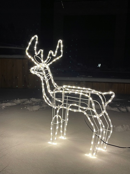 RENIFER ŚWIECĄCY LED DUŻY Z RUCHOMĄ GŁOWĄ BIAŁY CIEPŁY IP44 ZEWNĘTRZNY
